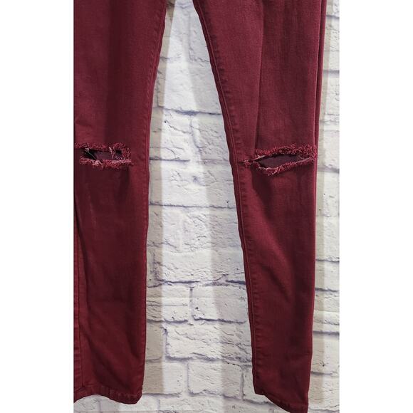 Aphrodite Burgundy High Waisted Skinny Distressed Jeans 9 Lightweight Soft - Picture 2 of 8